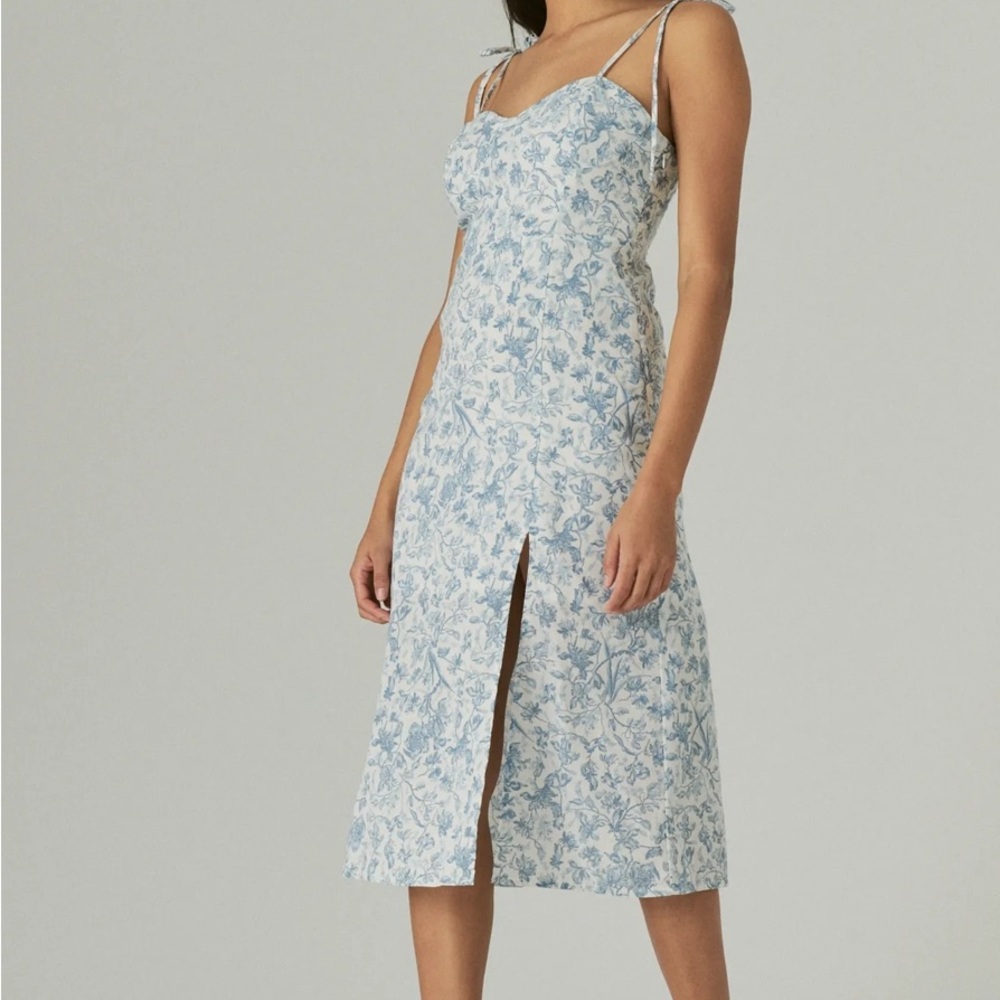 Lucky Brand Blue and Gray Spaghetti Strap Slip Midi Dress wedding guest Italy - Picture 4 of 12